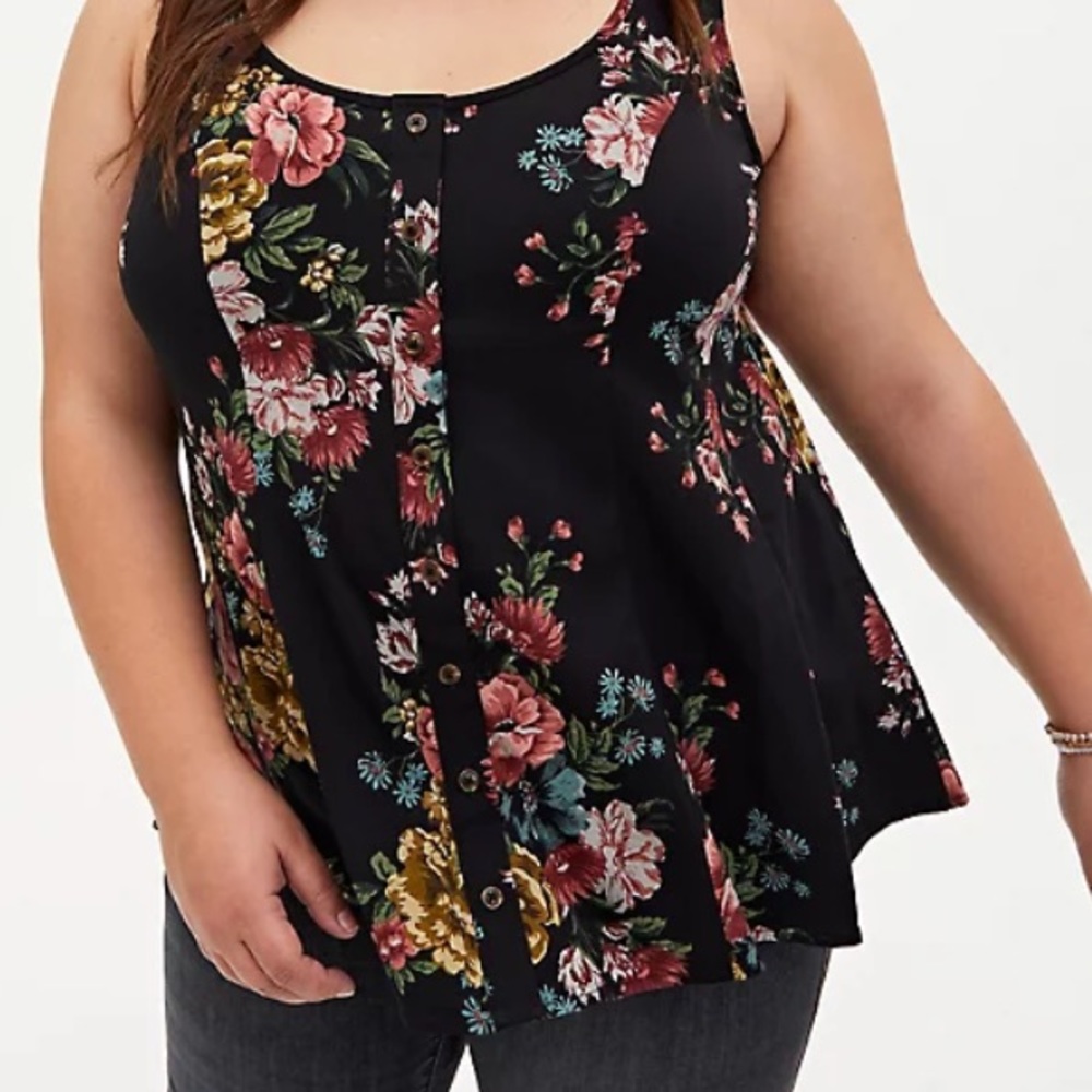 Torrid Sz 3 Black Floral Stretch Fit & Flare Tank